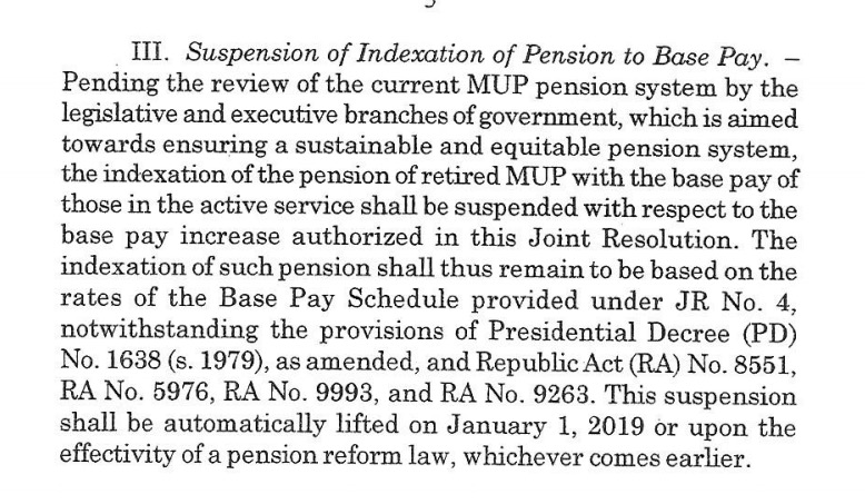 Suspension of indexation of pension to base pay 2019