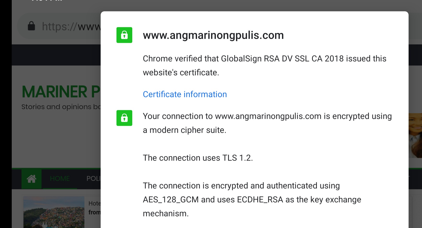 Check website certificate by clicking the 